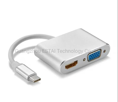 Адаптер USB-C — HDMI/DVI/VGA, концентратор USB 3.0 Type-C 4 в 1, видеоадаптер VGA/HDMI/DVI, видеоконвертер с несколькими дисплеями 4K UHD «папа-мама»